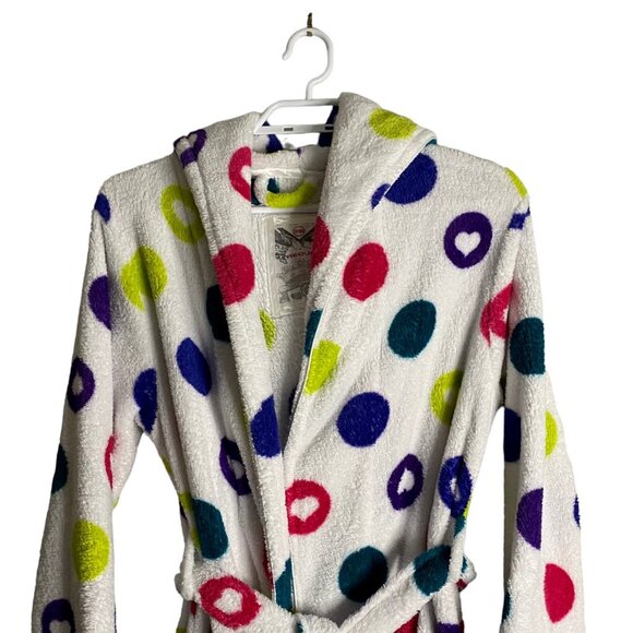 Request Women's White Polka Dot Fleece Hooded Robes - Picture 2 of 8